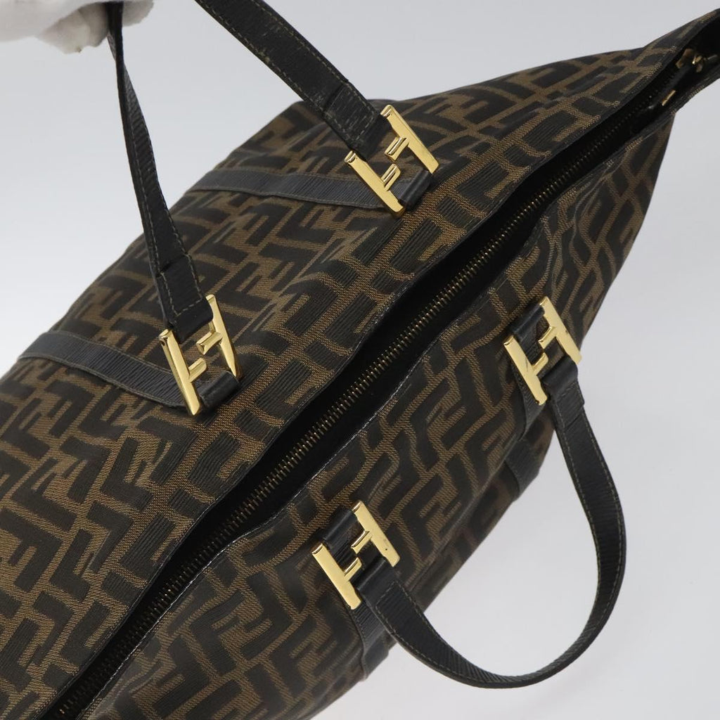 FENDI Zucca Canvas Hand Bag Brown Black gold 110407