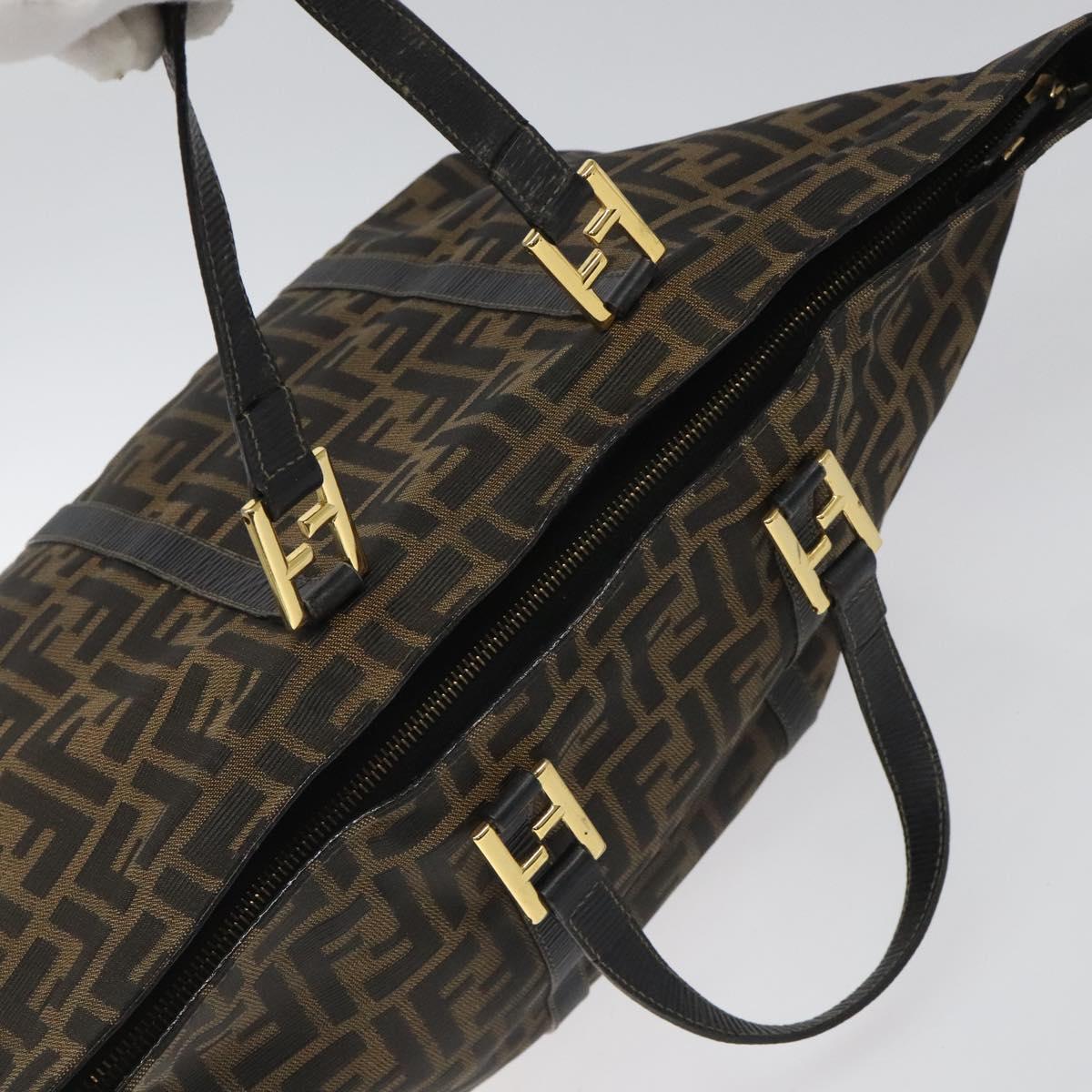 FENDI Zucca Canvas Hand Bag Brown Black gold 110407