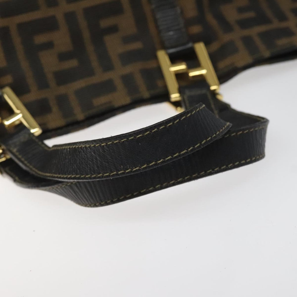 FENDI Zucca Canvas Hand Bag Brown Black gold 110407