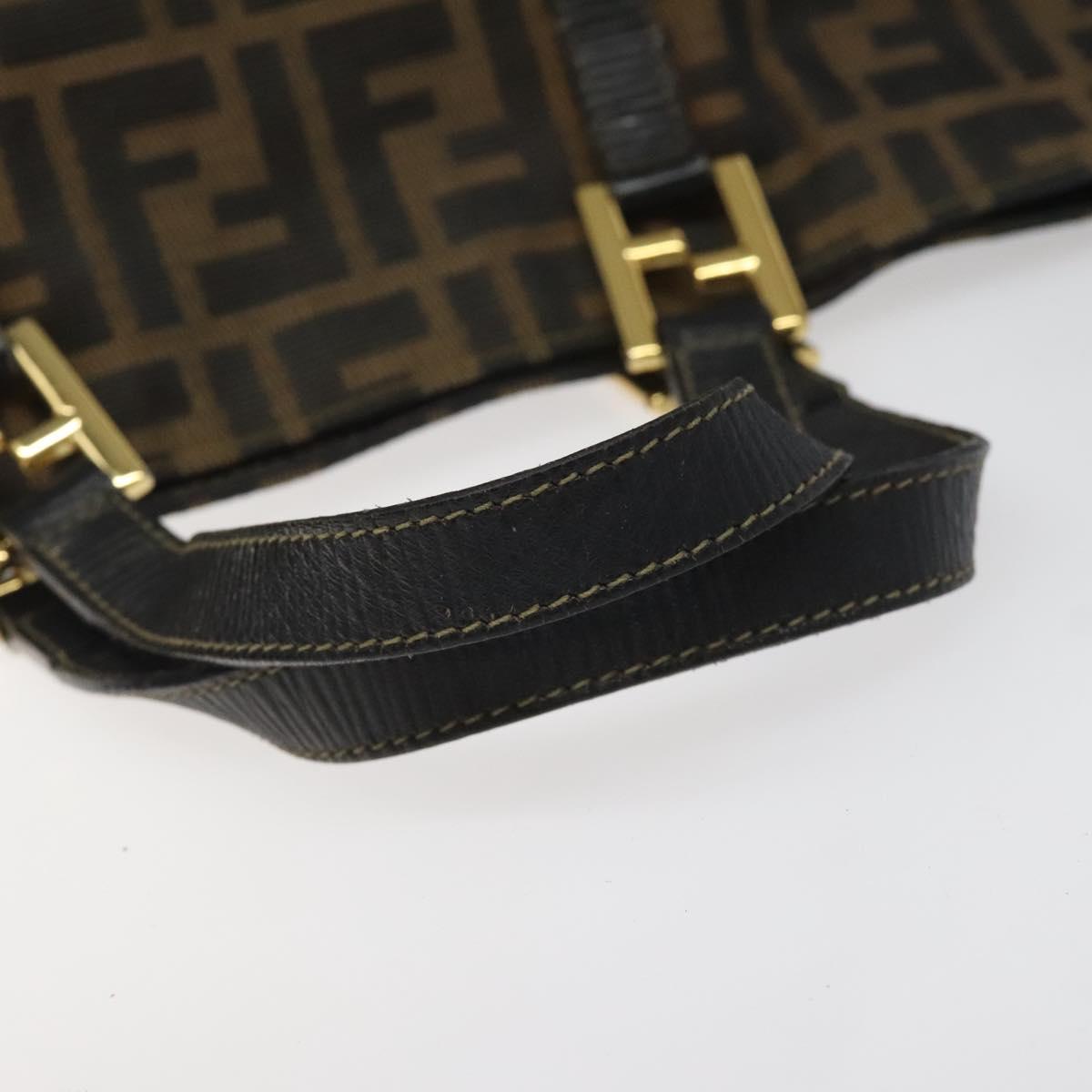 FENDI Zucca Canvas Hand Bag Brown Black gold 110407