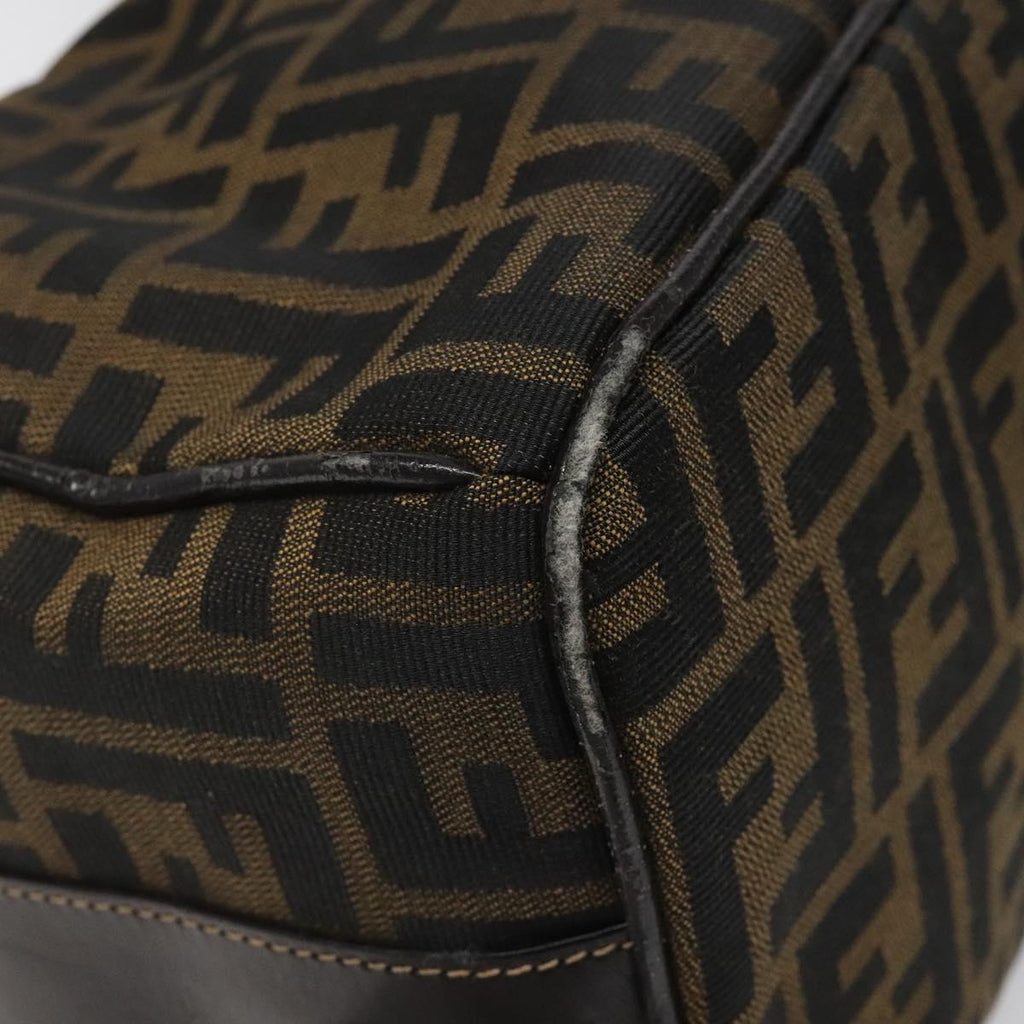 FENDI Zucca Canvas Vanity pouch Hand Bag Nylon Brown Black gold 110437