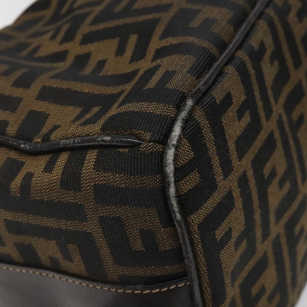 FENDI Zucca Canvas Vanity pouch Hand Bag Nylon Brown Black gold 110437