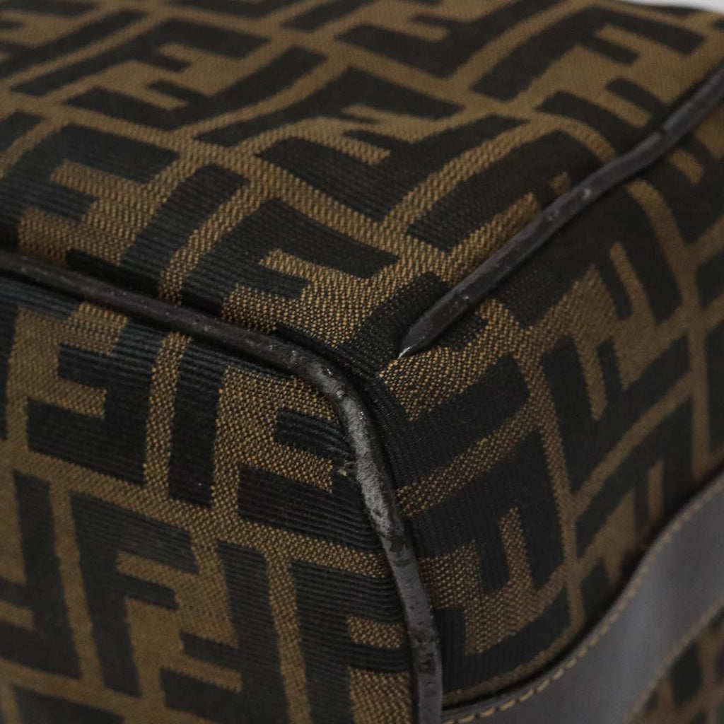 FENDI Zucca Canvas Vanity pouch Hand Bag Nylon Brown Black gold 110437