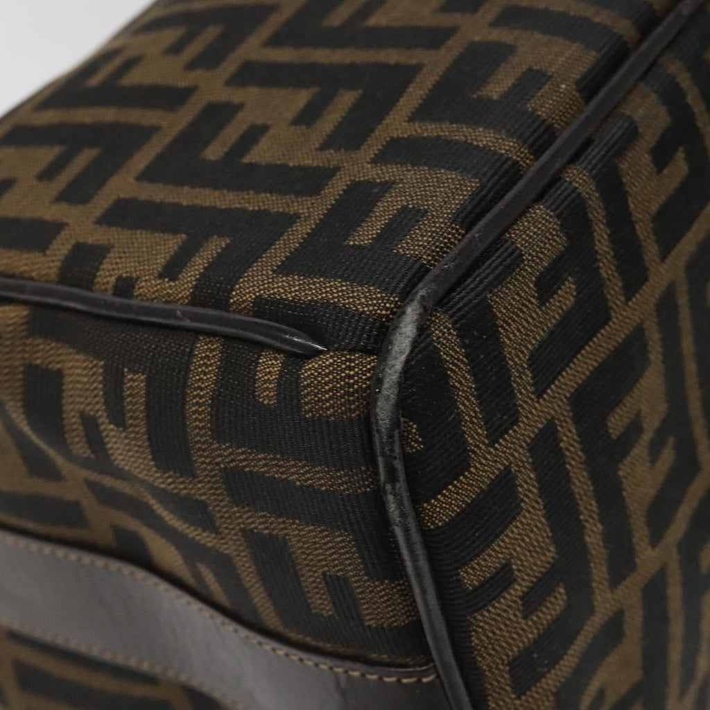 FENDI Zucca Canvas Vanity pouch Hand Bag Nylon Brown Black gold 110437