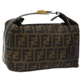 FENDI Zucca Canvas Vanity pouch Hand Bag Nylon Brown Black gold 110437