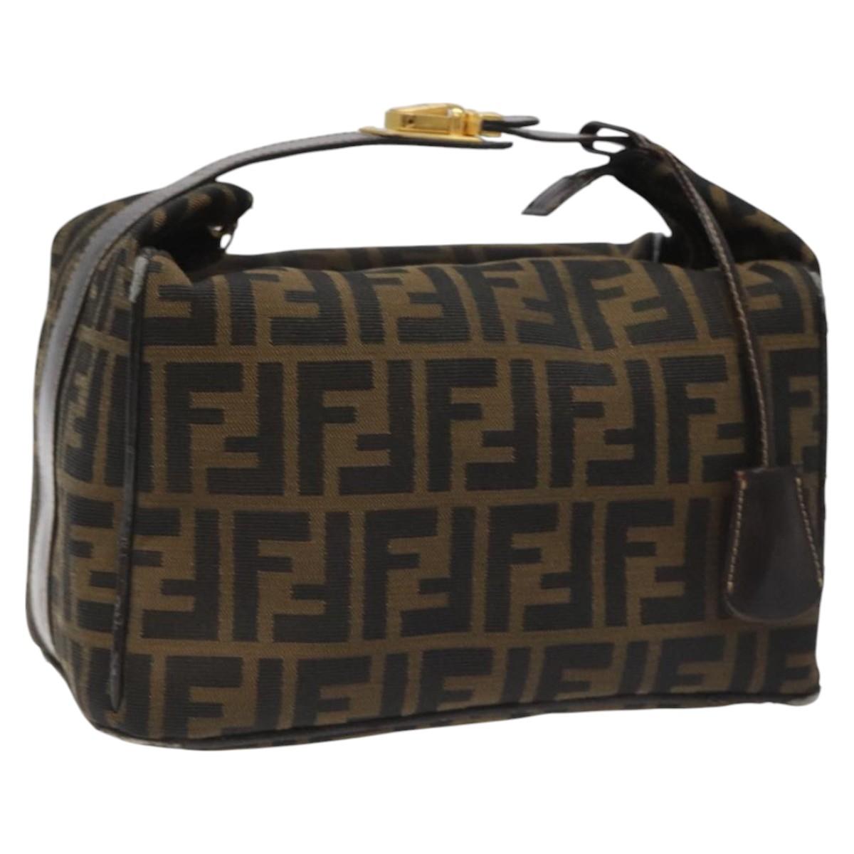 FENDI Zucca Canvas Vanity pouch Hand Bag Nylon Brown Black gold 110437