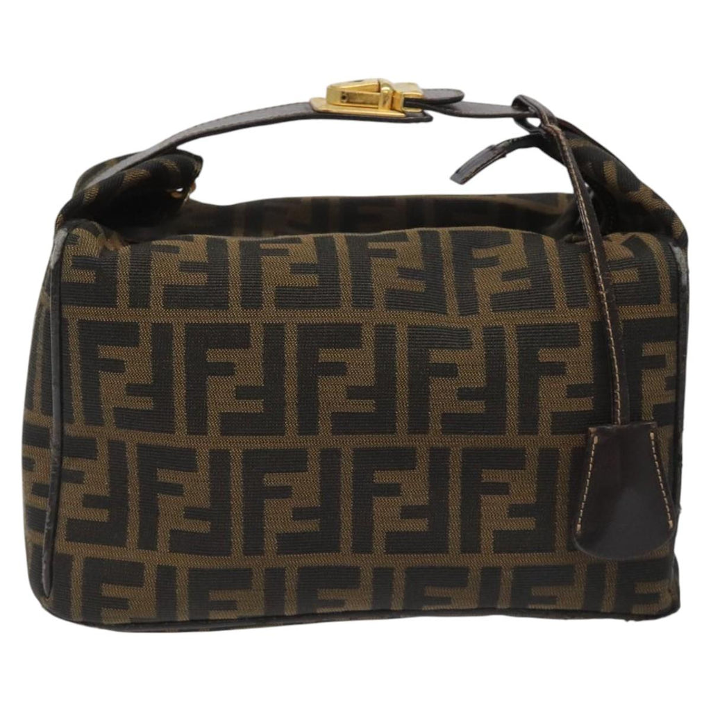 FENDI Zucca Canvas Vanity pouch Hand Bag Nylon Brown Black gold 110437