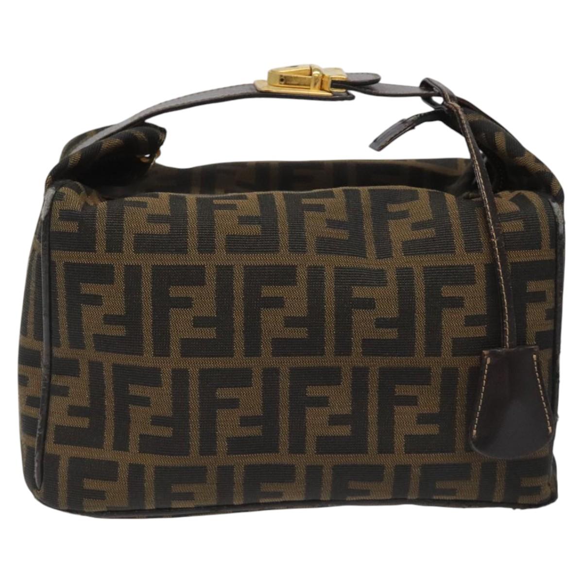 FENDI Zucca Canvas Vanity pouch Hand Bag Nylon Brown Black gold 110437