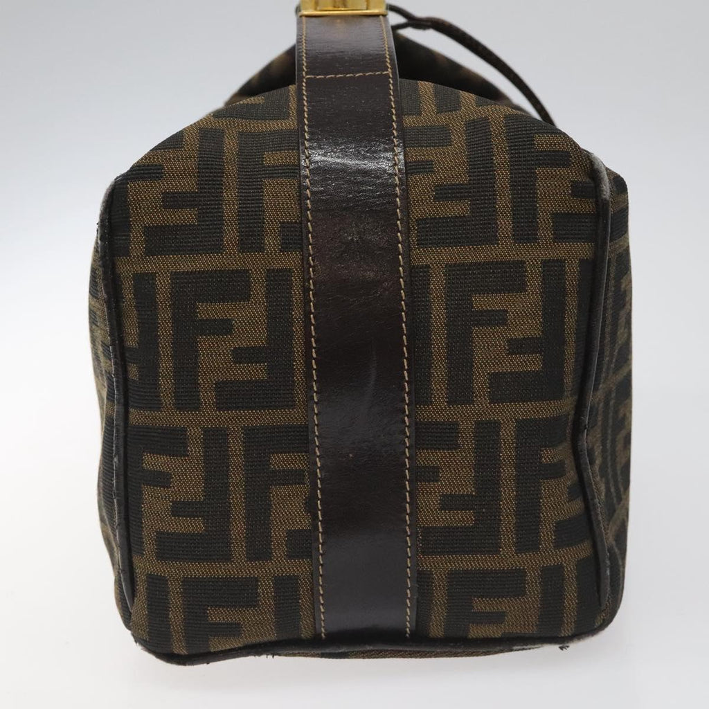 FENDI Zucca Canvas Vanity pouch Hand Bag Nylon Brown Black gold 110437