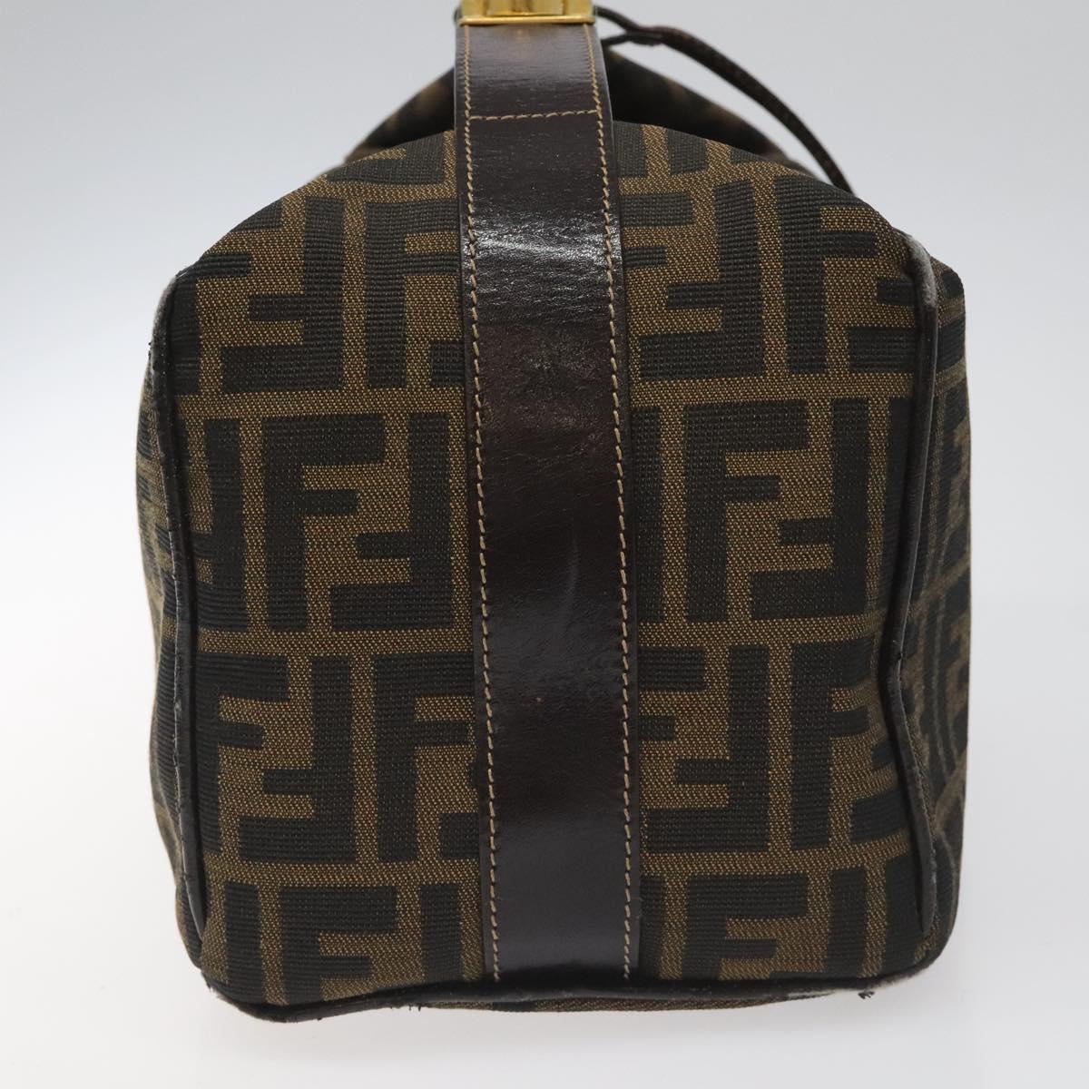 FENDI Zucca Canvas Vanity pouch Hand Bag Nylon Brown Black gold 110437