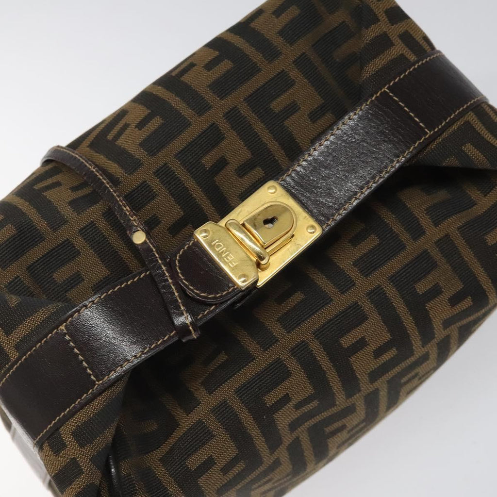 FENDI Zucca Canvas Vanity pouch Hand Bag Nylon Brown Black gold 110437