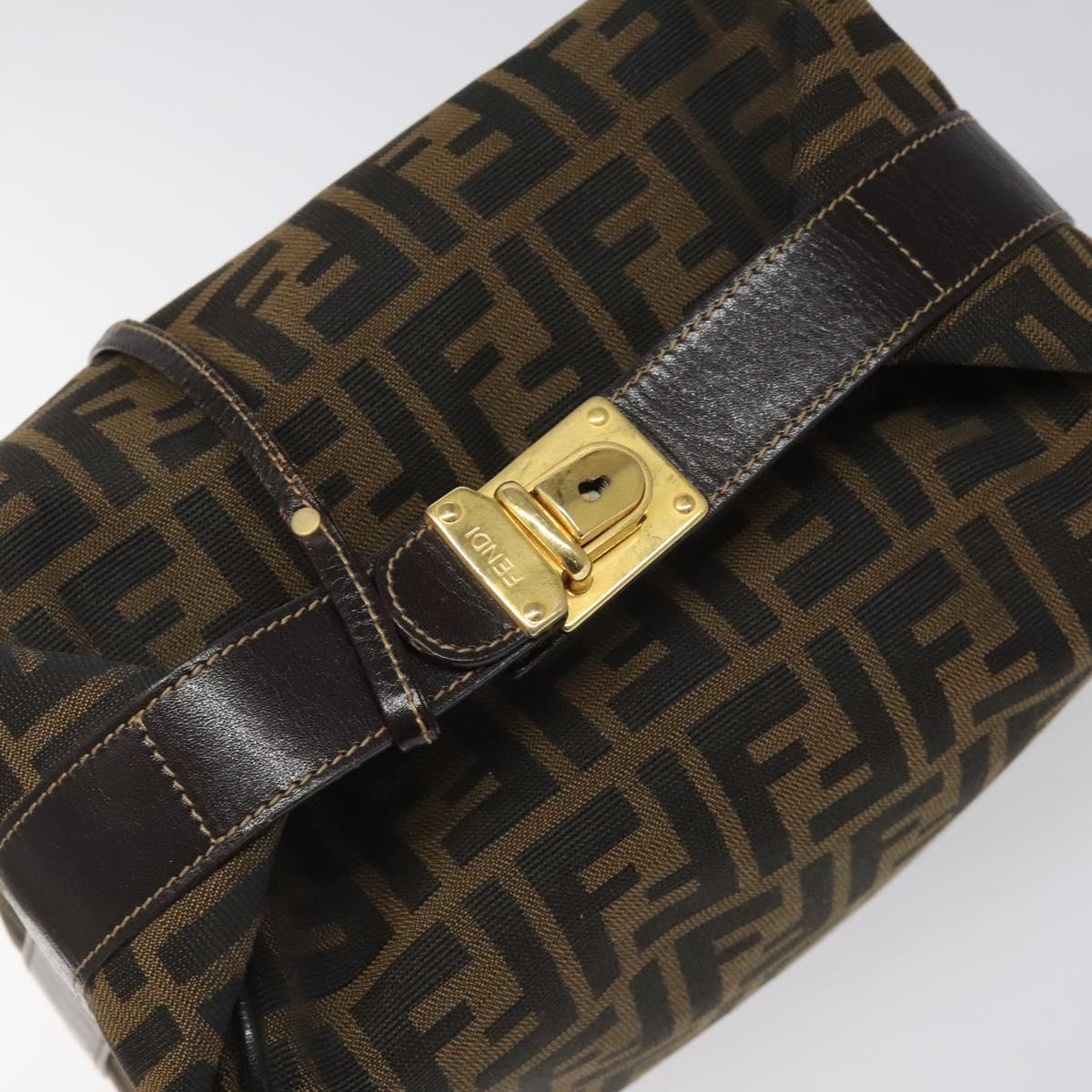 FENDI Zucca Canvas Vanity pouch Hand Bag Nylon Brown Black gold 110437
