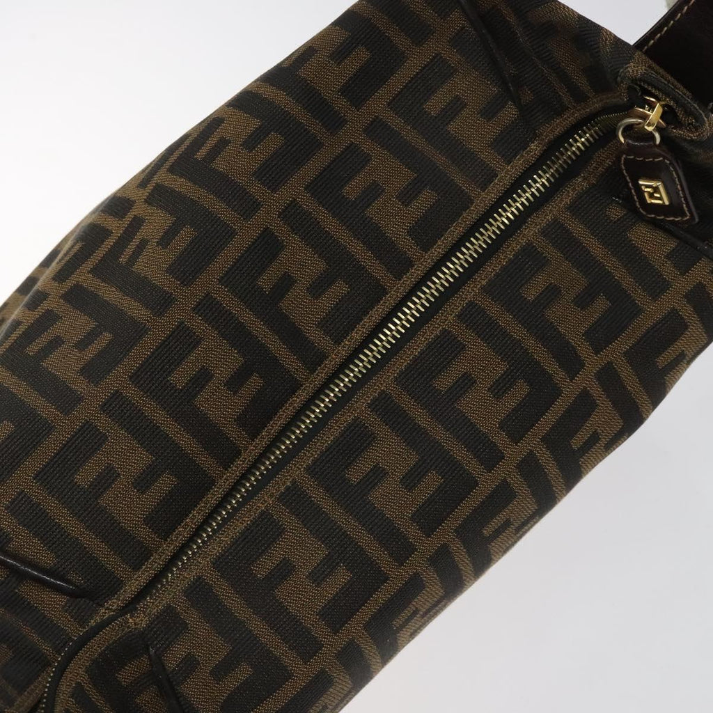 FENDI Zucca Canvas Vanity pouch Hand Bag Nylon Brown Black gold 110437
