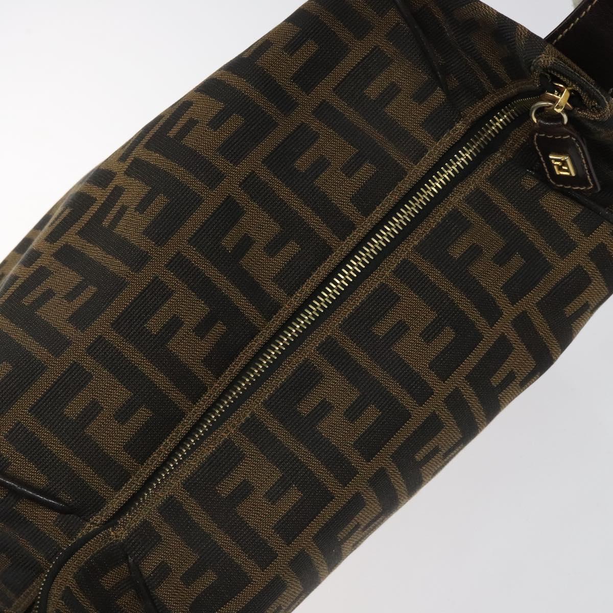 FENDI Zucca Canvas Vanity pouch Hand Bag Nylon Brown Black gold 110437