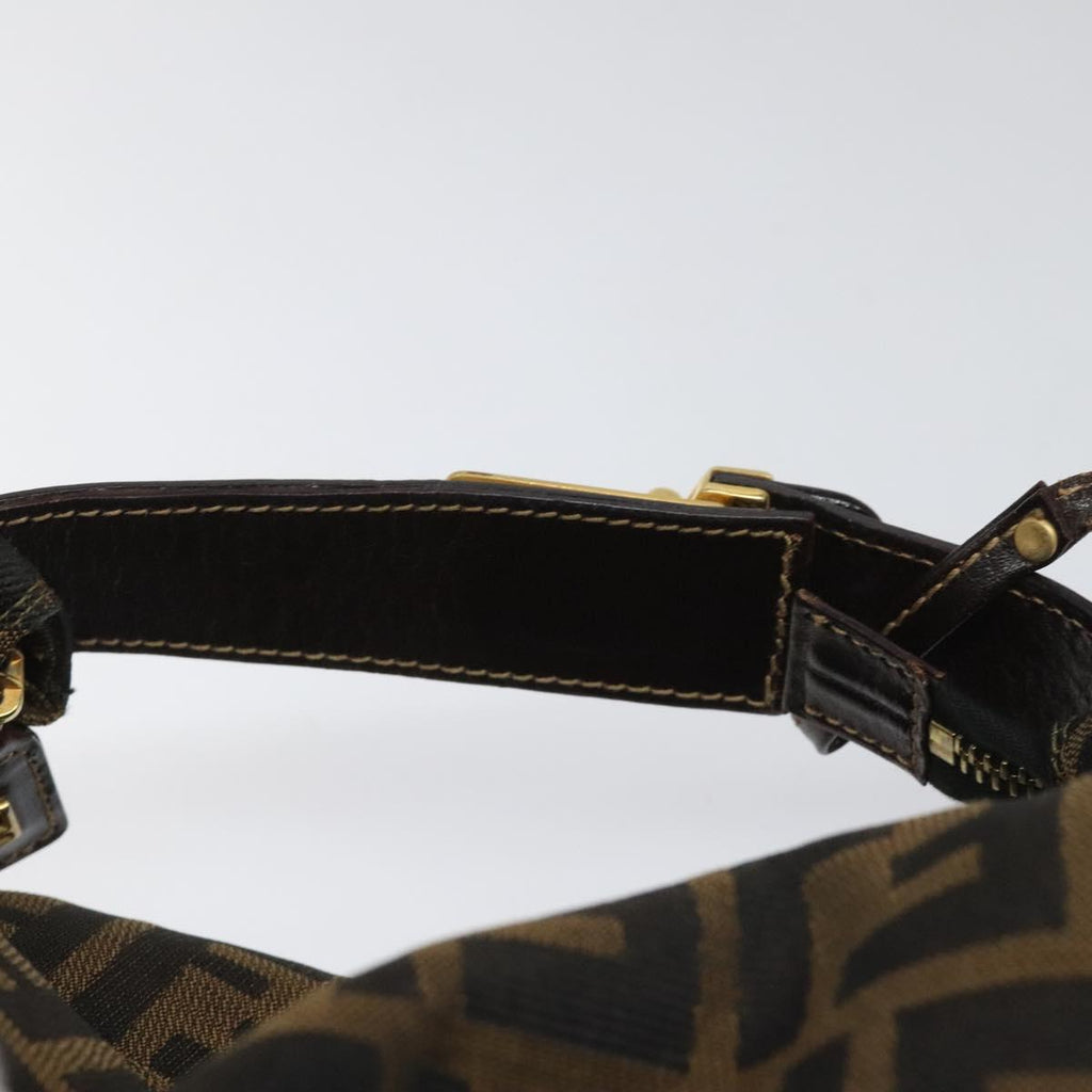FENDI Zucca Canvas Vanity pouch Hand Bag Nylon Brown Black gold 110437