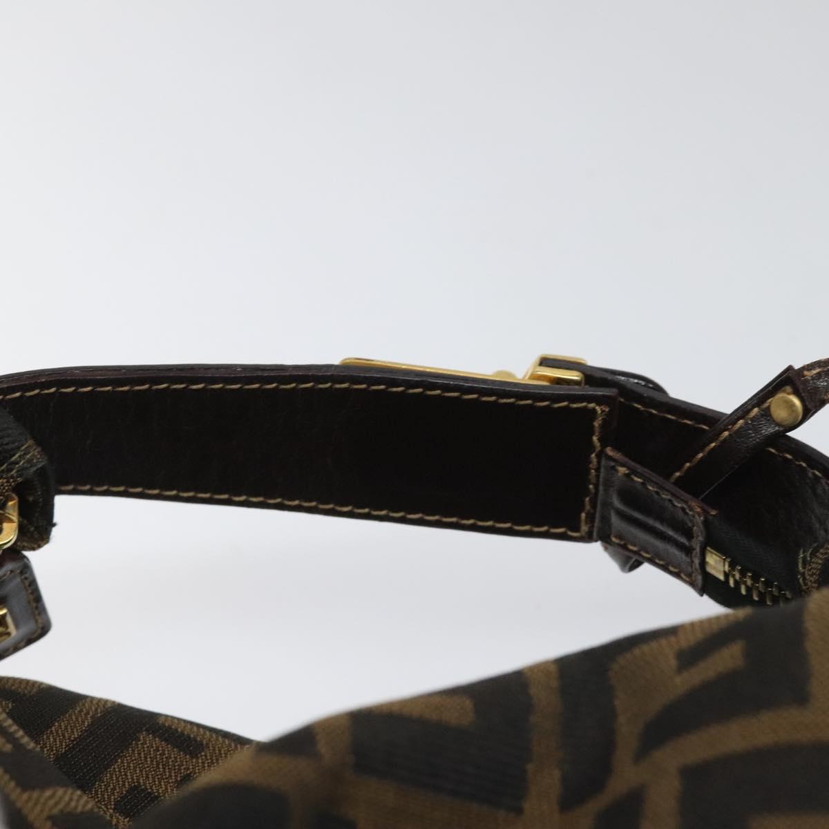 FENDI Zucca Canvas Vanity pouch Hand Bag Nylon Brown Black gold 110437