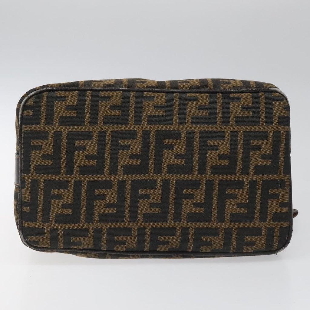 FENDI Zucca Canvas Vanity pouch Hand Bag Nylon Brown Black gold 110437