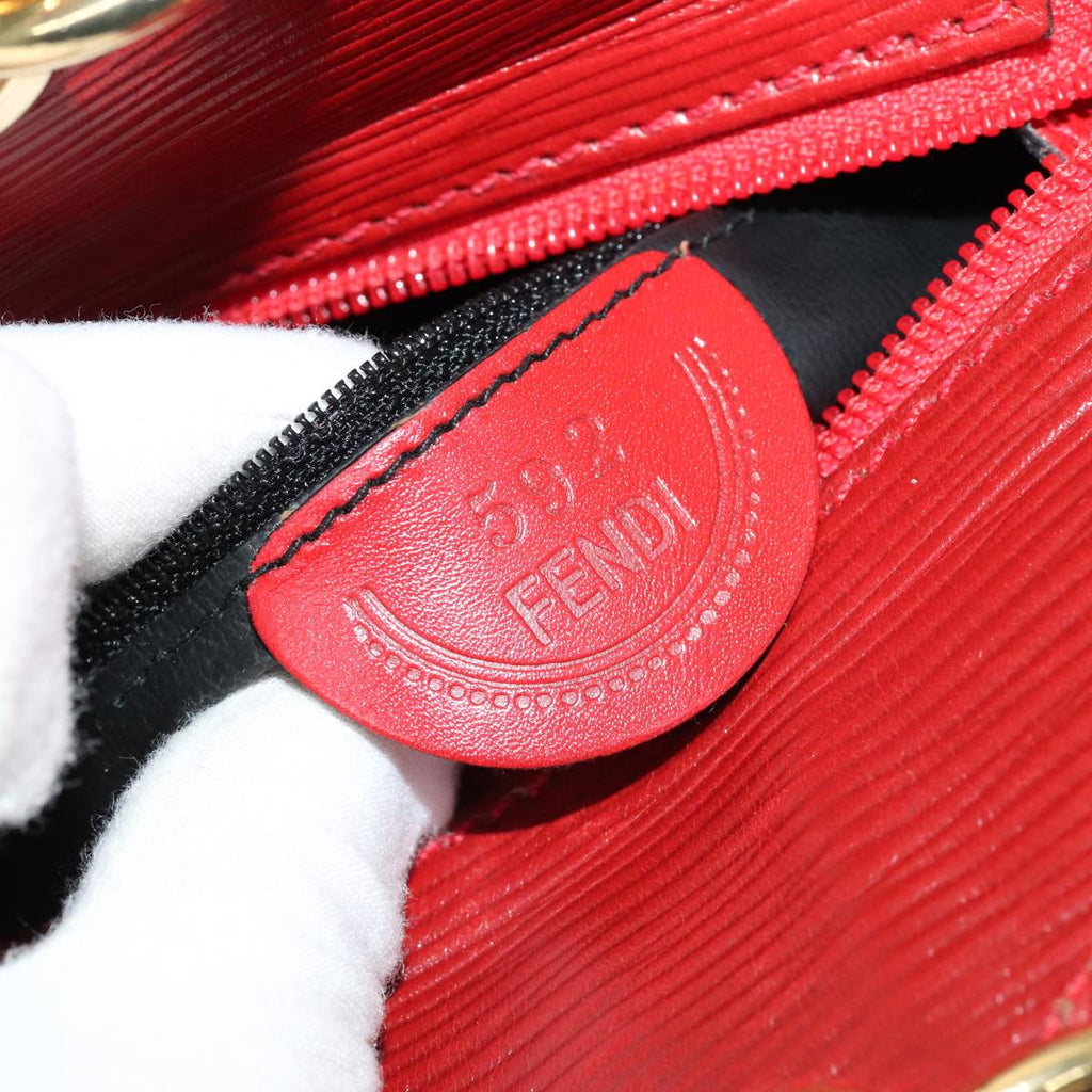 FENDI Shoulder Bag Leather Red Gold 110676