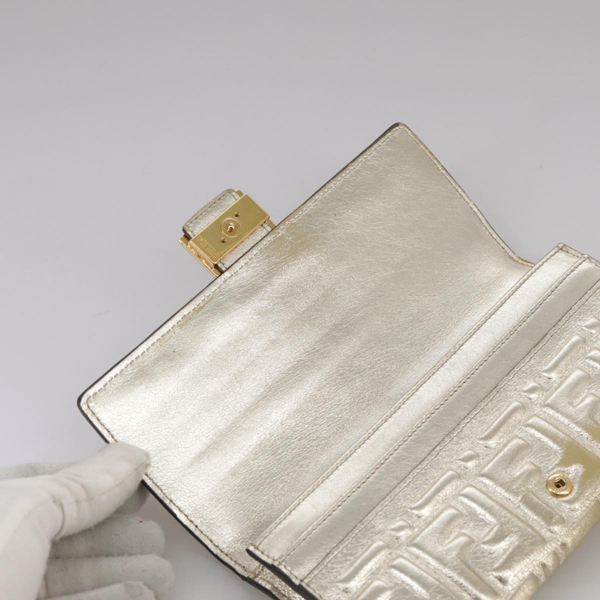 FENDI Zucca Canvas Long Wallet Leather Gold 110760