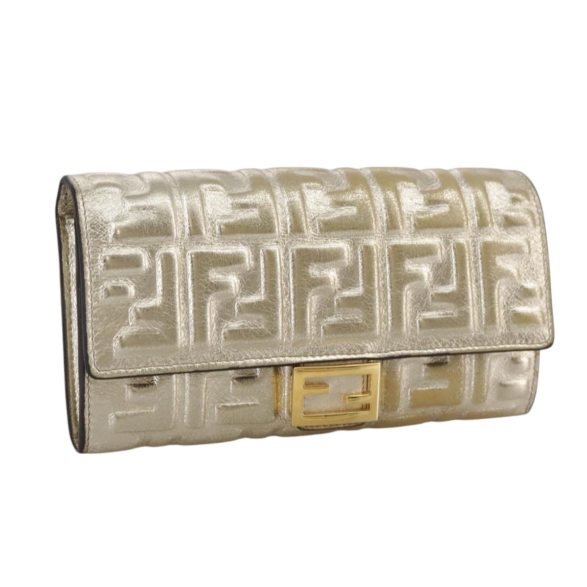 FENDI Zucca Canvas Long Wallet Leather Gold 110760