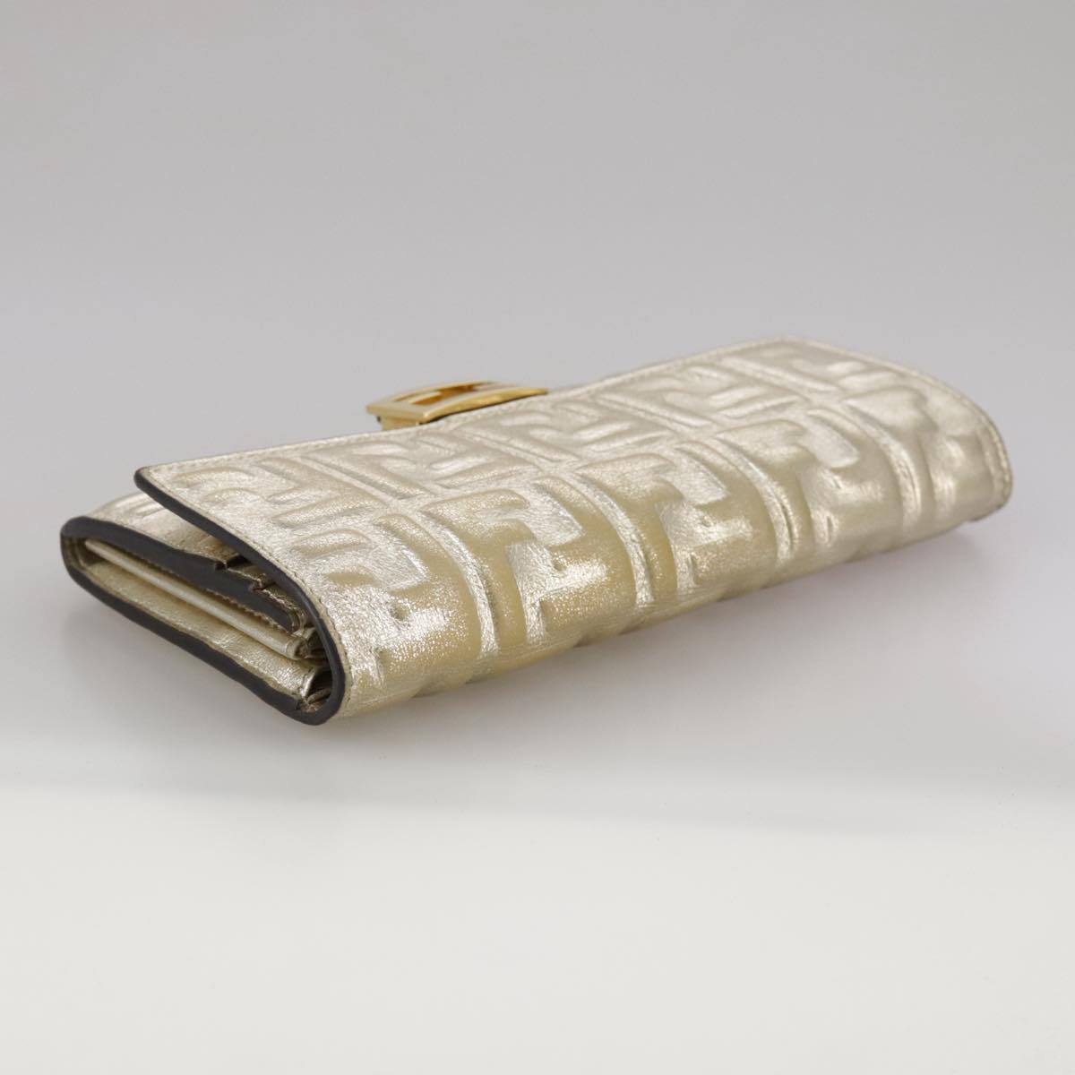 FENDI Zucca Canvas Long Wallet Leather Gold 110760