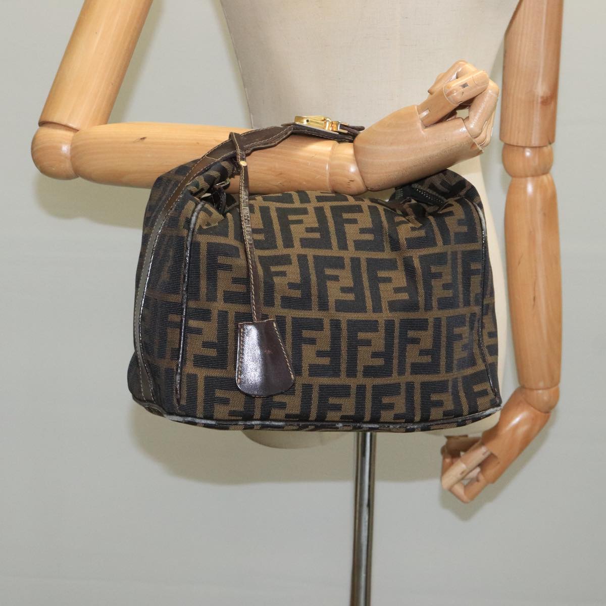 FENDI Zucca Canvas Vanity Pouch Brown Black gold 110820