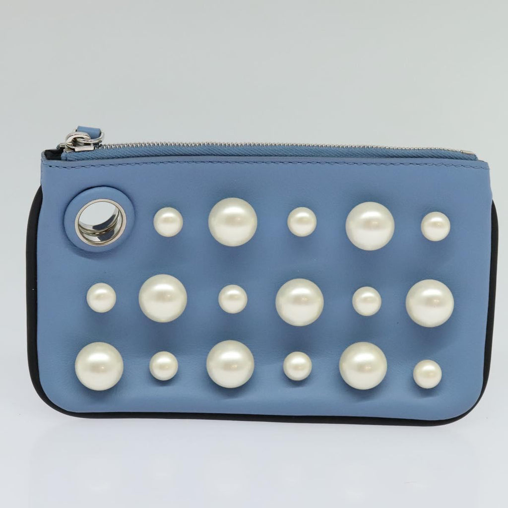 FENDI Triplet Clutch Bag Leather Blue White black 110886