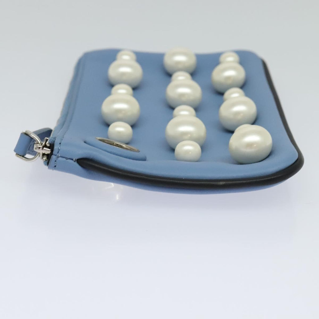 FENDI Triplet Clutch Bag Leather Blue White black 110886