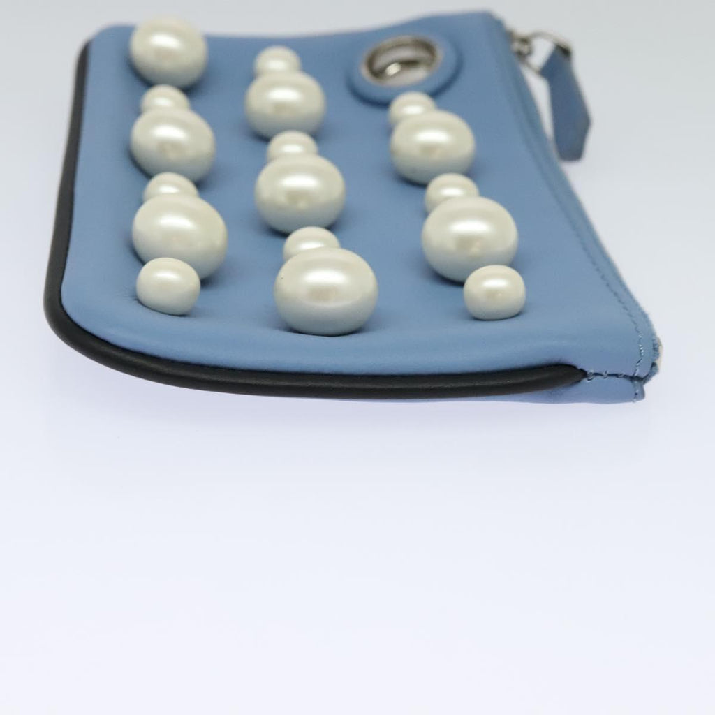 FENDI Triplet Clutch Bag Leather Blue White black 110886