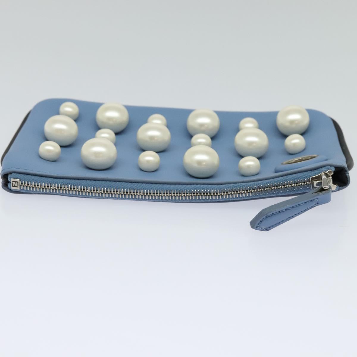 FENDI Triplet Clutch Bag Leather Blue White black 110886
