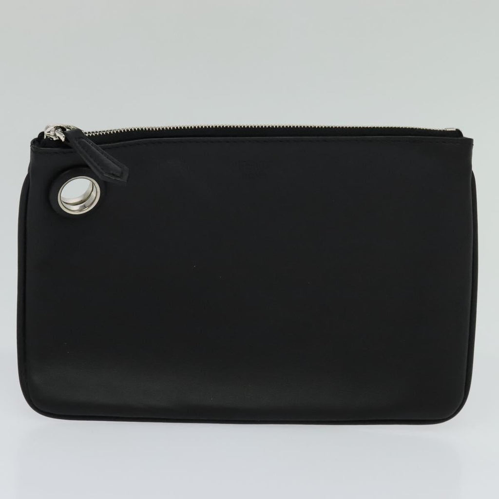 FENDI Triplet Clutch Bag Leather Black 110887