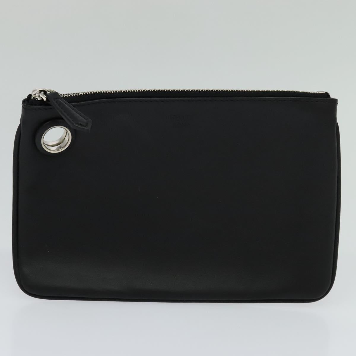 FENDI Triplet Clutch Bag Leather Black 110887