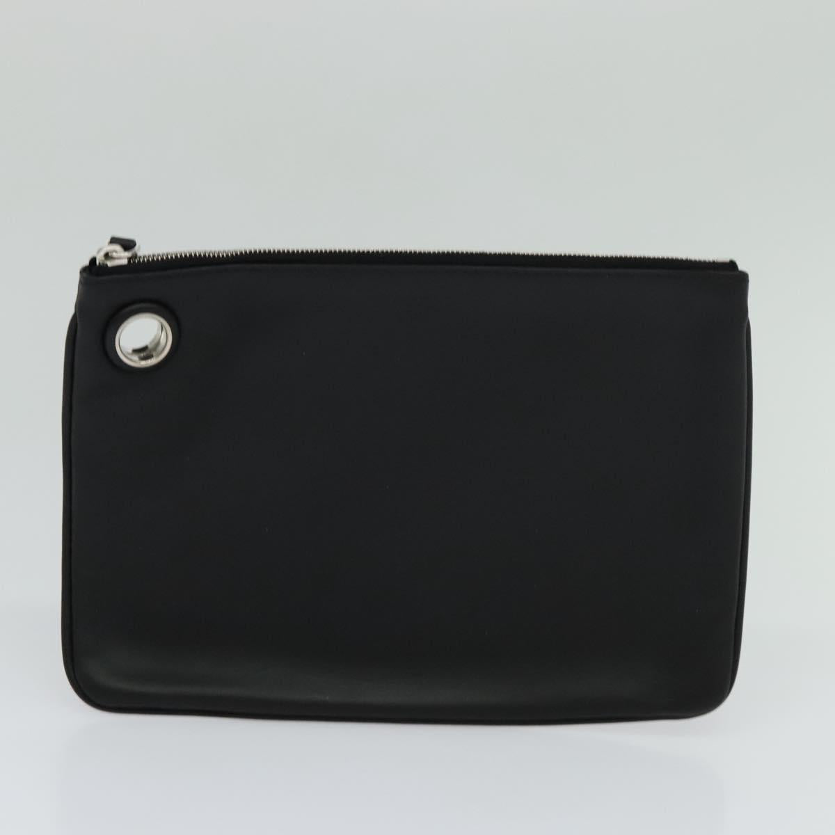 FENDI Triplet Clutch Bag Leather Black 110887