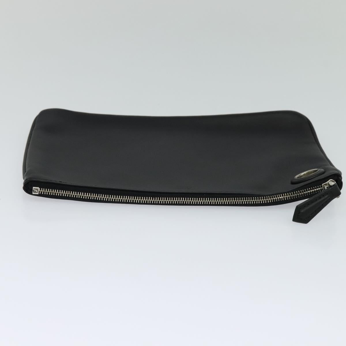 FENDI Triplet Clutch Bag Leather Black 110887