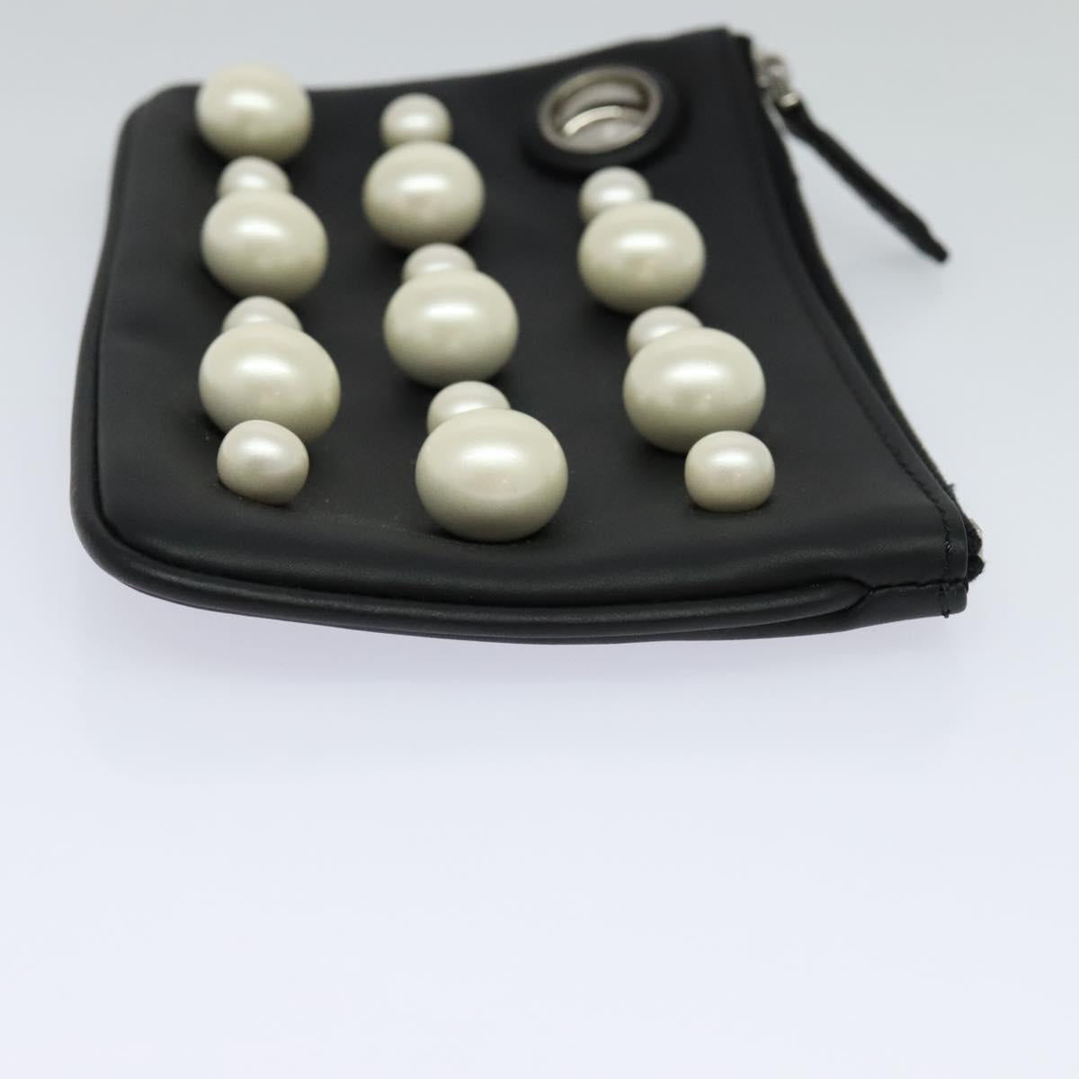 FENDI Triplet Clutch Bag Leather Black 110887