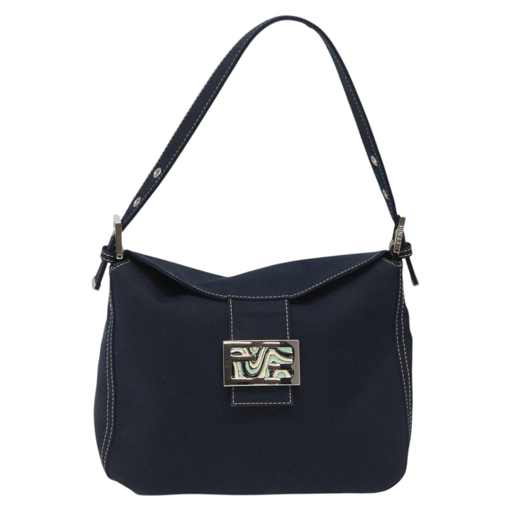 FENDI Mamma Baguette Shoulder Bag Canvas Navy 110912