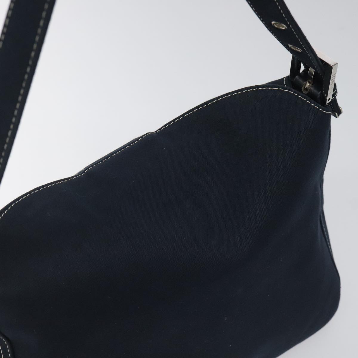 FENDI Mamma Baguette Shoulder Bag Canvas Navy 110912