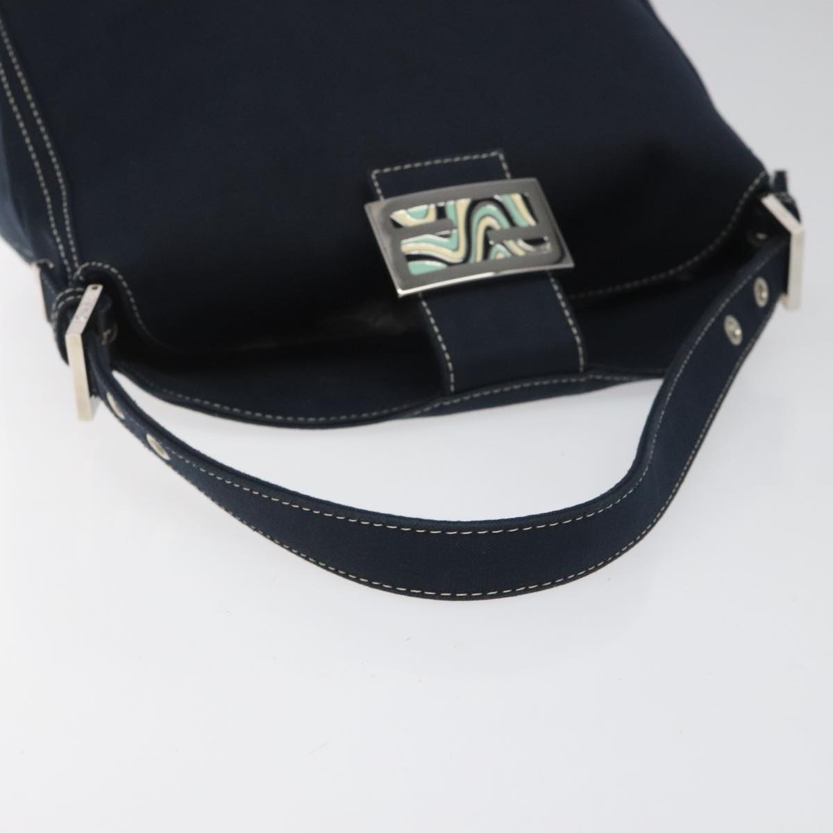 FENDI Mamma Baguette Shoulder Bag Canvas Navy 110912