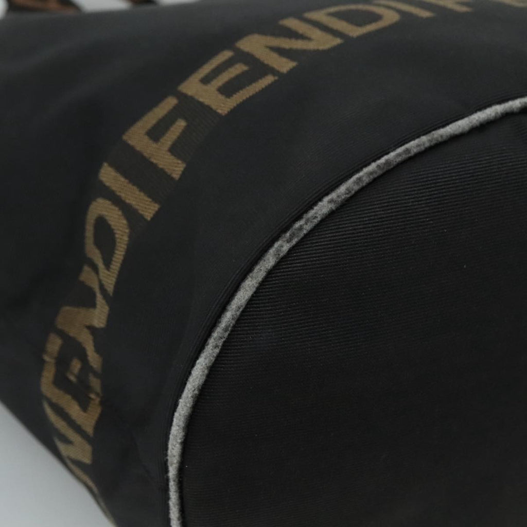 FENDI Hand Bag Nylon Black Brown Silver 111059