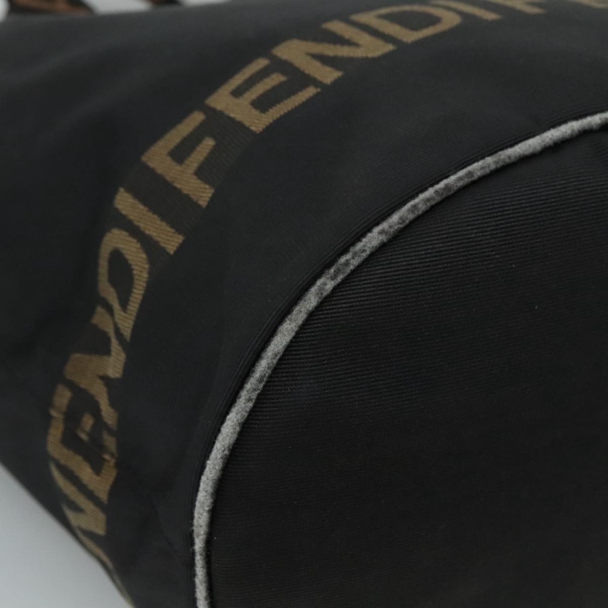 FENDI Hand Bag Nylon Black Brown Silver 111059