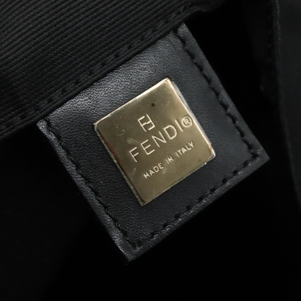 FENDI Hand Bag Nylon Black Brown Silver 111059