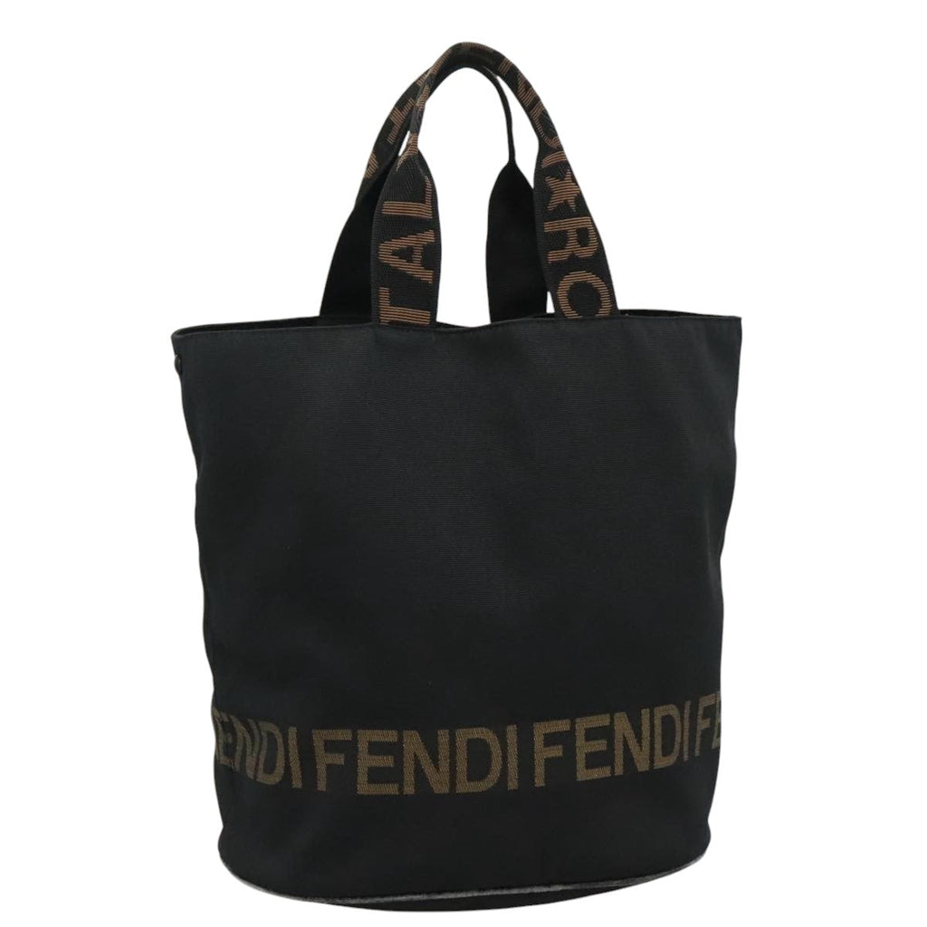 FENDI Hand Bag Nylon Black Brown Silver 111059