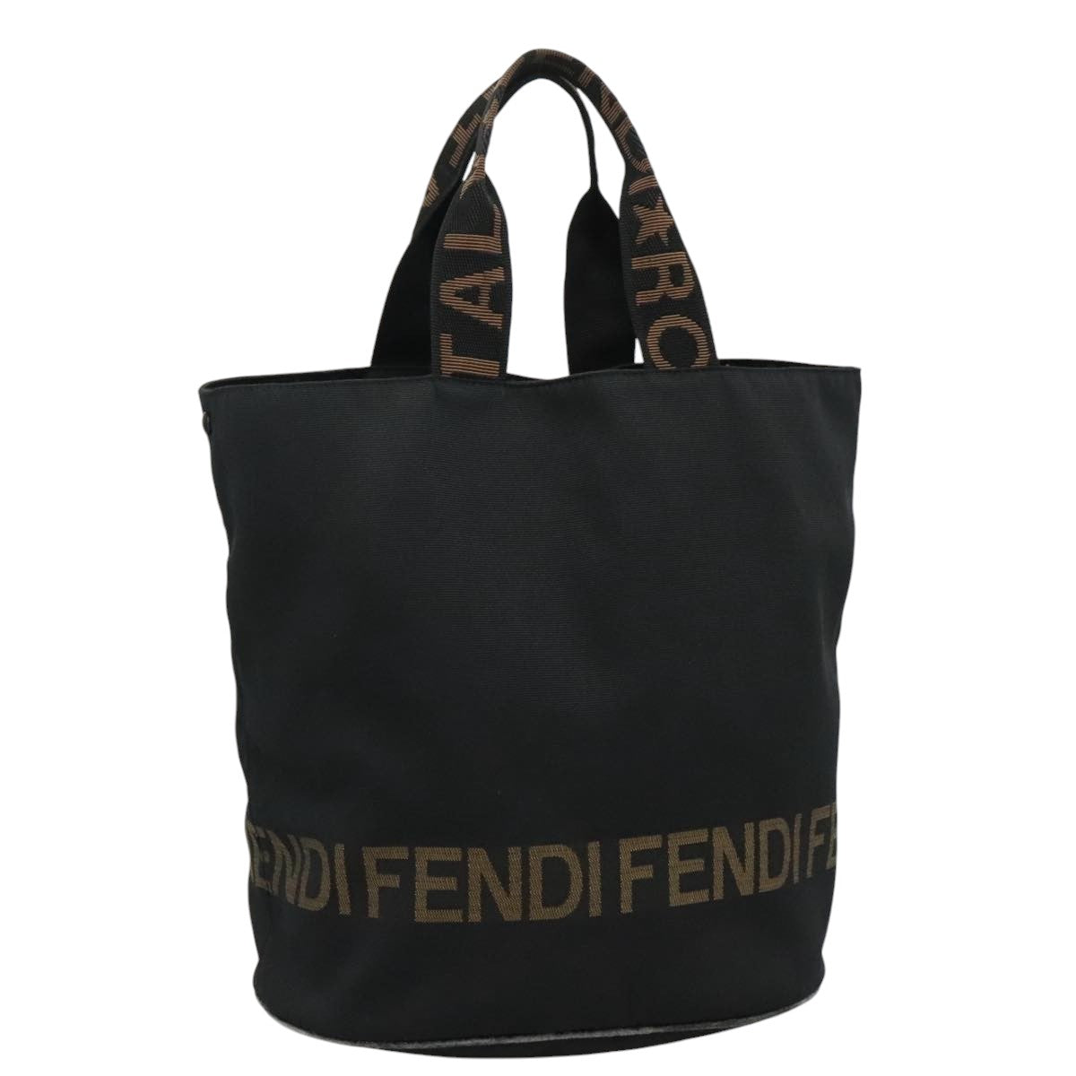 FENDI Hand Bag Nylon Black Brown Silver 111059
