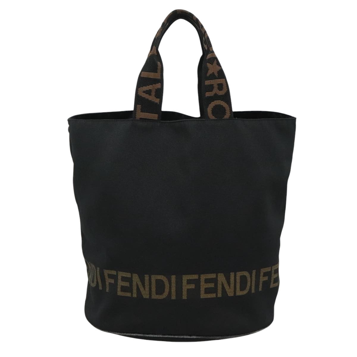 FENDI Hand Bag Nylon Black Brown Silver 111059