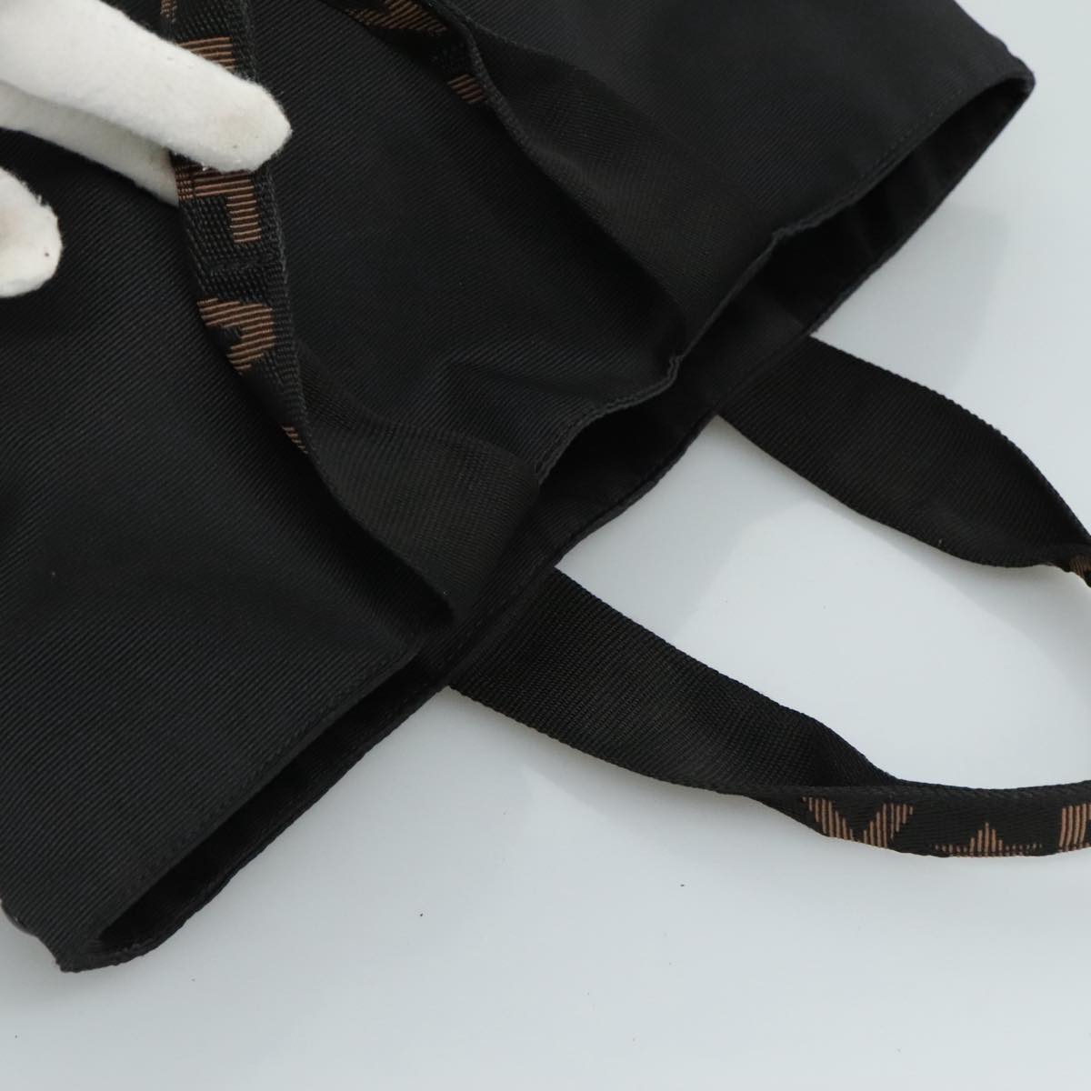 FENDI Hand Bag Nylon Black Brown Silver 111059