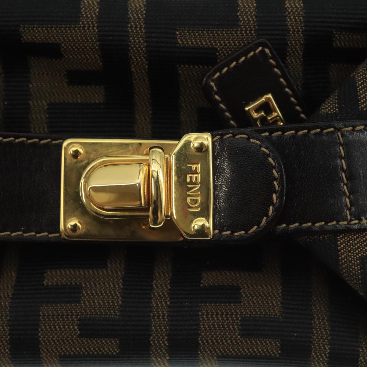 FENDI Zucca Canvas Mini Hand Bag Brown Black gold 111096