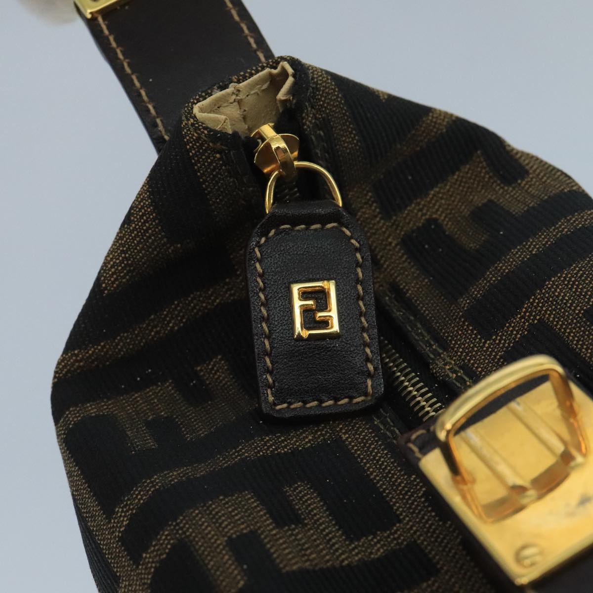 FENDI Zucca Canvas Mini Hand Bag Brown Black gold 111096