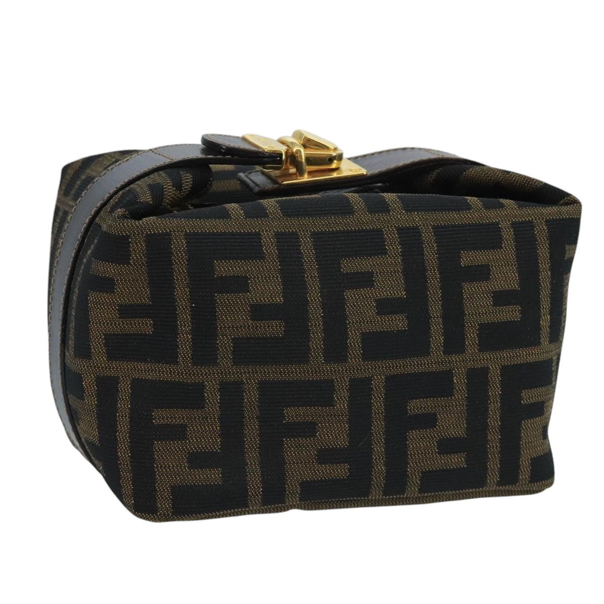 FENDI Zucca Canvas Mini Hand Bag Brown Black gold 111096