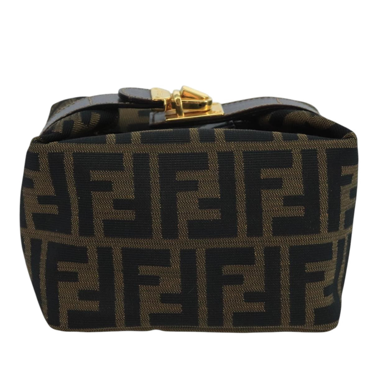 FENDI Zucca Canvas Mini Hand Bag Brown Black gold 111096