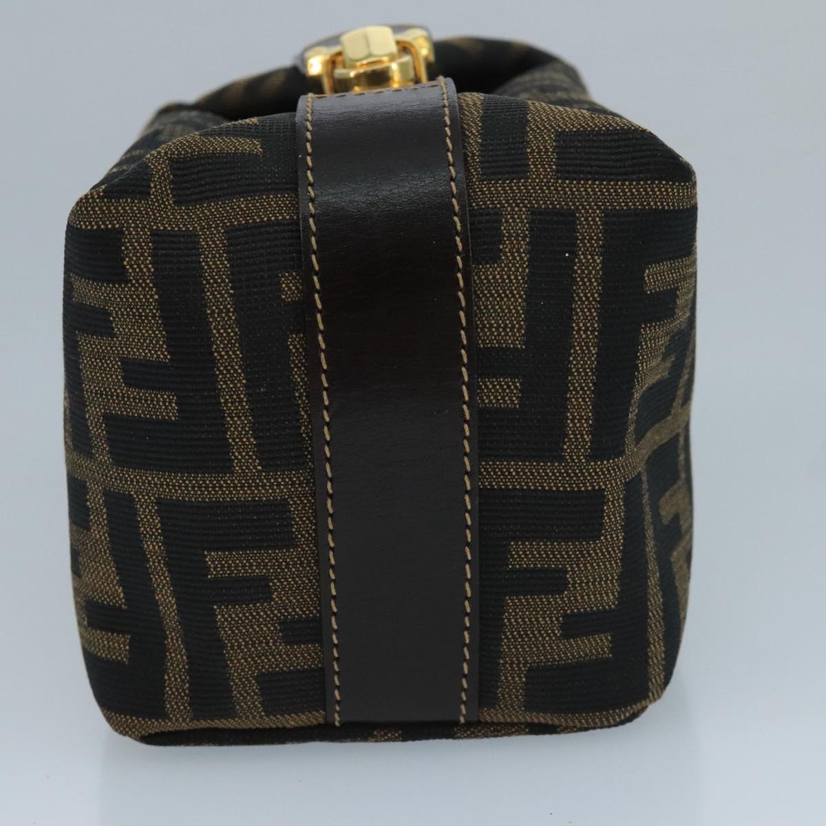 FENDI Zucca Canvas Mini Hand Bag Brown Black gold 111096